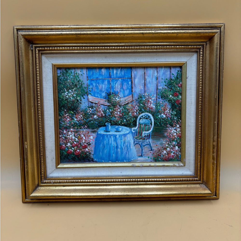 Vintage Marie Charlotte still life on oil canvas framed in gold frame - Picture 1 of 7